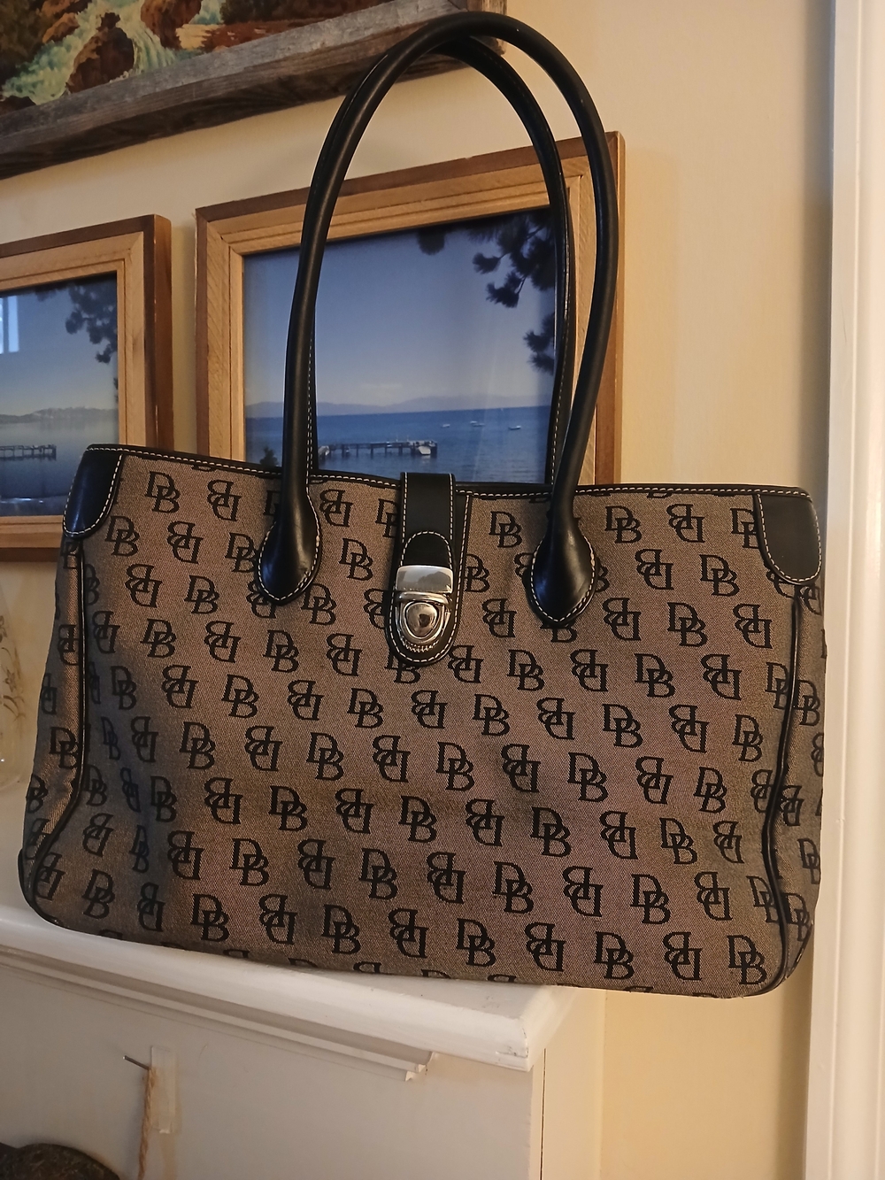 Dooney & Bourke Signature DB Monogram Tote in Brown/Black